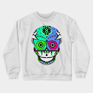 death with a mexican smile ecopop art in floral day of the dead pattern catrinas Crewneck Sweatshirt